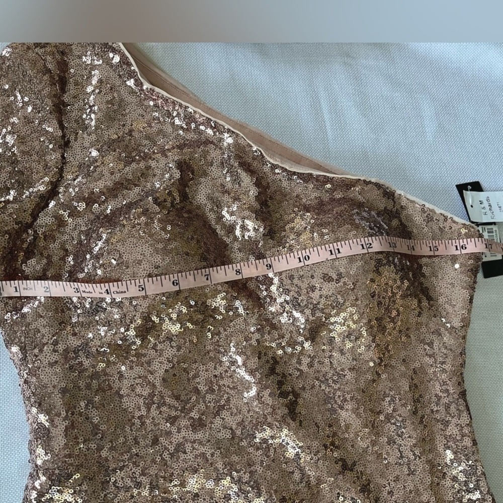 R&M Richards Rose Gold Sequin One Shoulder Dress Womens 10 NWT Party Cocktail - Picture 10 of 14